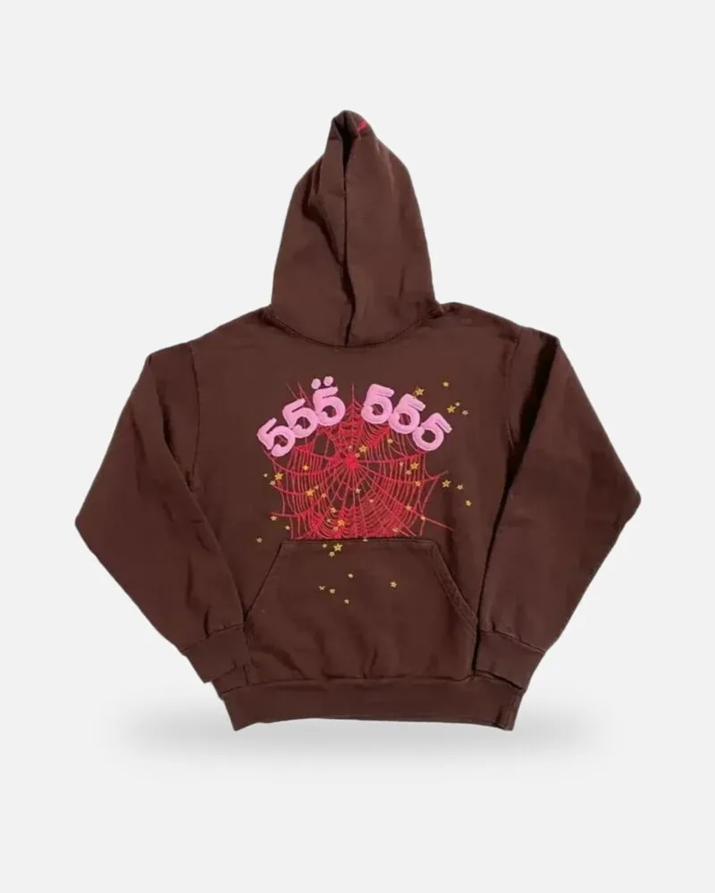 Spider Angel Number Hoodie Brown, front view