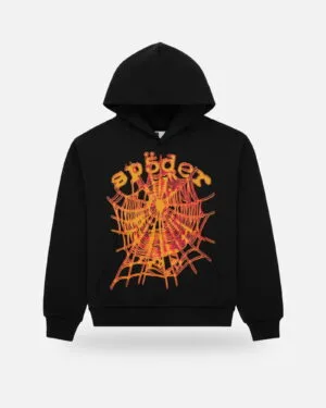 Spider Flame Web Graphic Black Hoodie Orange