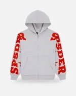 Spider Logo Sleeve Zip Red Hoodie Gray - Grey