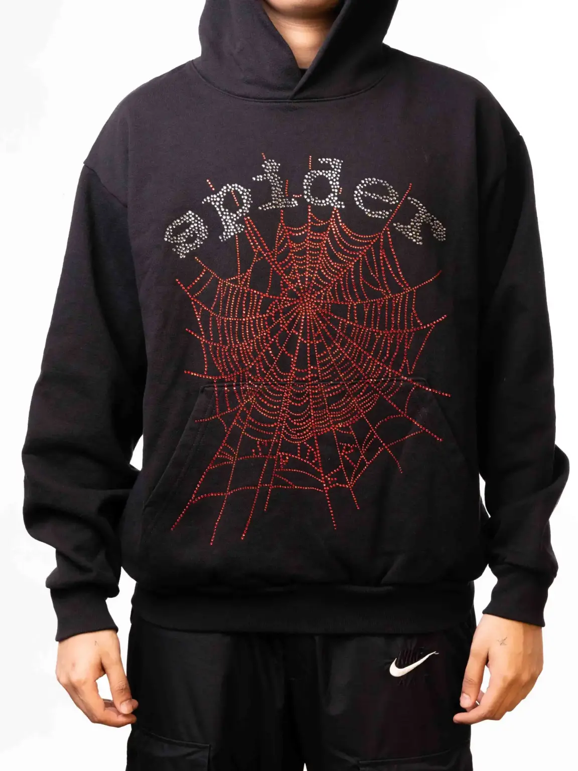 Spider Og Rhinestone Logo Outfit Hoodie Black, front view Spider Og Rhinestone Logo Outfit Hoodie Black, front view