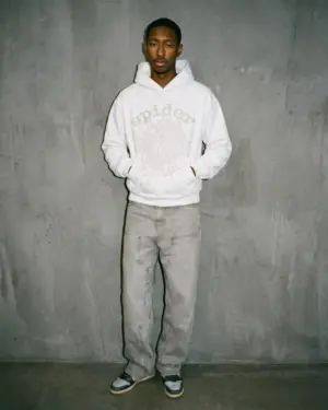 Spider Og Rhinestone Logo Outfit Hoodie White, front view