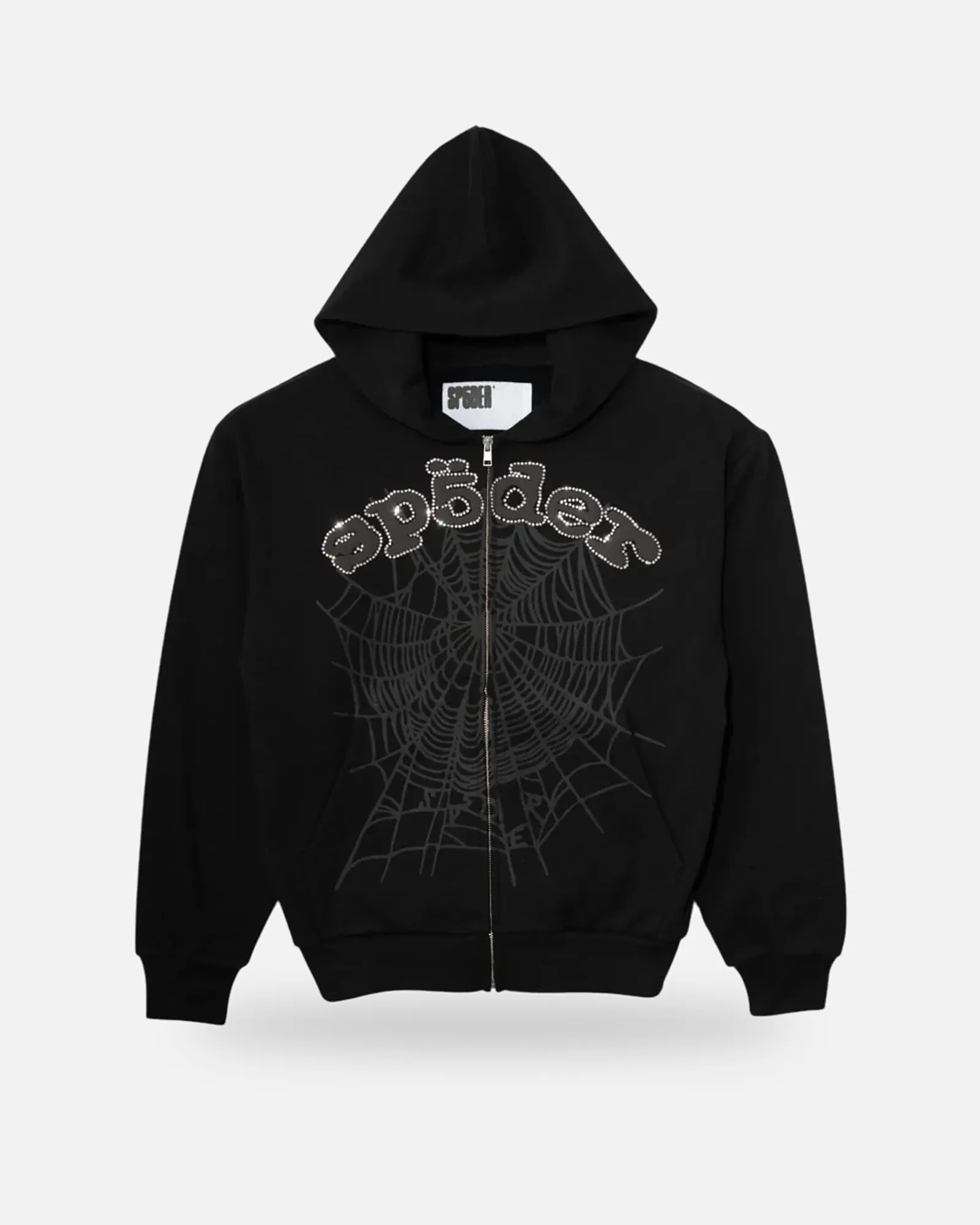 Spider OG Web V2 Rhinestone Zip Up Hoodie Black (framed) Spider OG Web V2 Rhinestone Zip Up Hoodie Black, front view