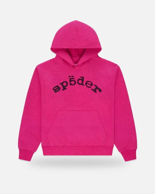Spider Rhinestone Logo Hoodie Pink, view 2