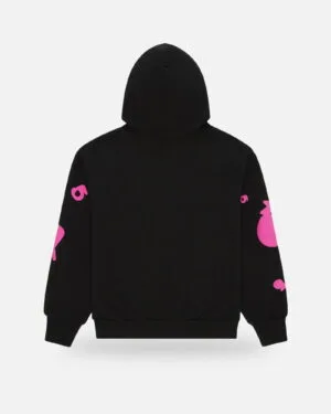 Spider Star Graphic Pink Hoodie Black