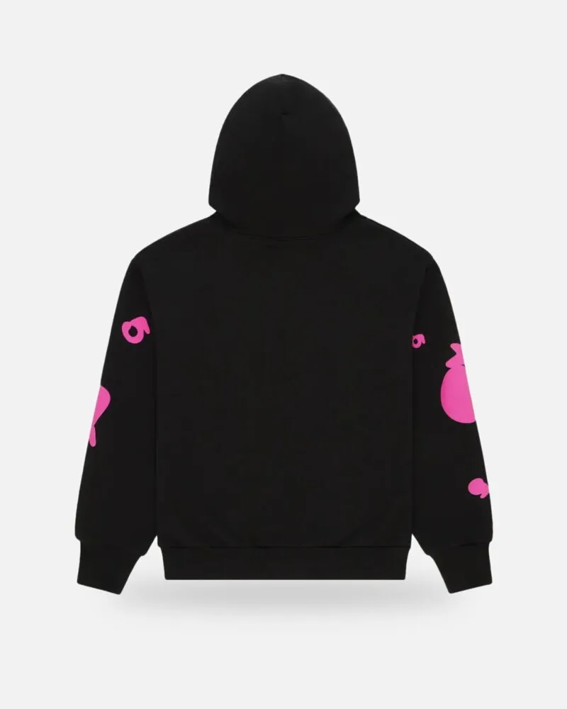 Spider Star Graphic Pink Hoodie Black