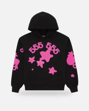 Spider Star Graphic Pink Hoodie Black