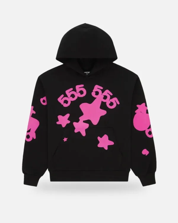 Spider Star Graphic Pink Hoodie Black