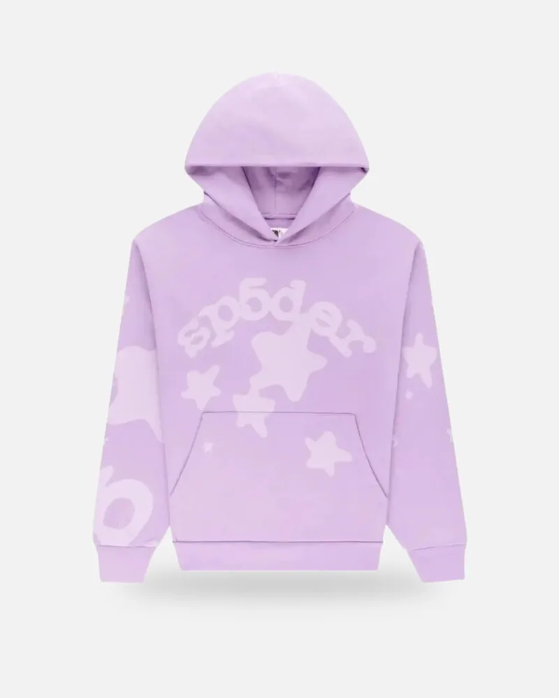 Spider Star Pattern Hoodie Purple, front view