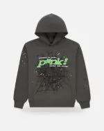 Spider Web Graphic Green Hoodie Charcoal