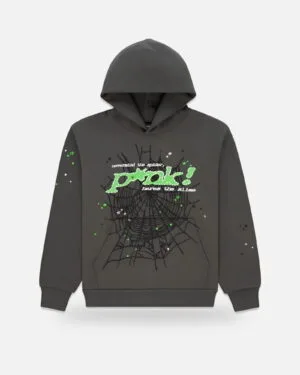 Spider Web Graphic Green Hoodie Charcoal