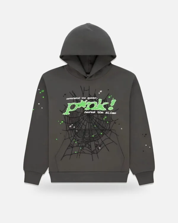 Spider Web Graphic Green Hoodie Charcoal