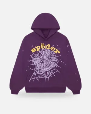 Spider Web Graphic Purple Hoodie Yellow