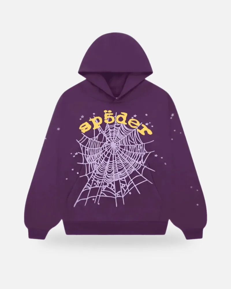 Spider Web Graphic Purple Hoodie Yellow