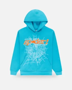 Spider Web Graphic Hoodie Turquoise, front view